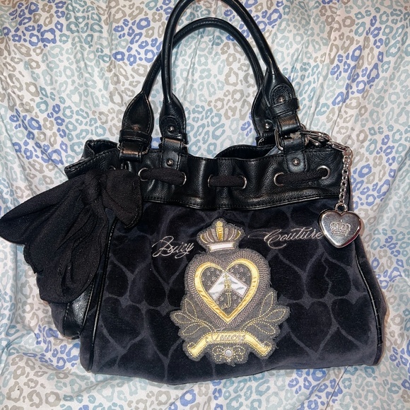 SOLD Vintage Black Juicy Couture Purse Mini Tote Bag Daydreamer Heart Y2K - Picture 9 of 10